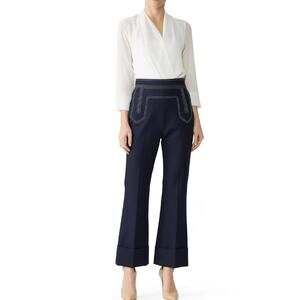 Khaite Patricia Cotton Sailor Pants Size 12 Navy Contrast Stitching Flared Leg